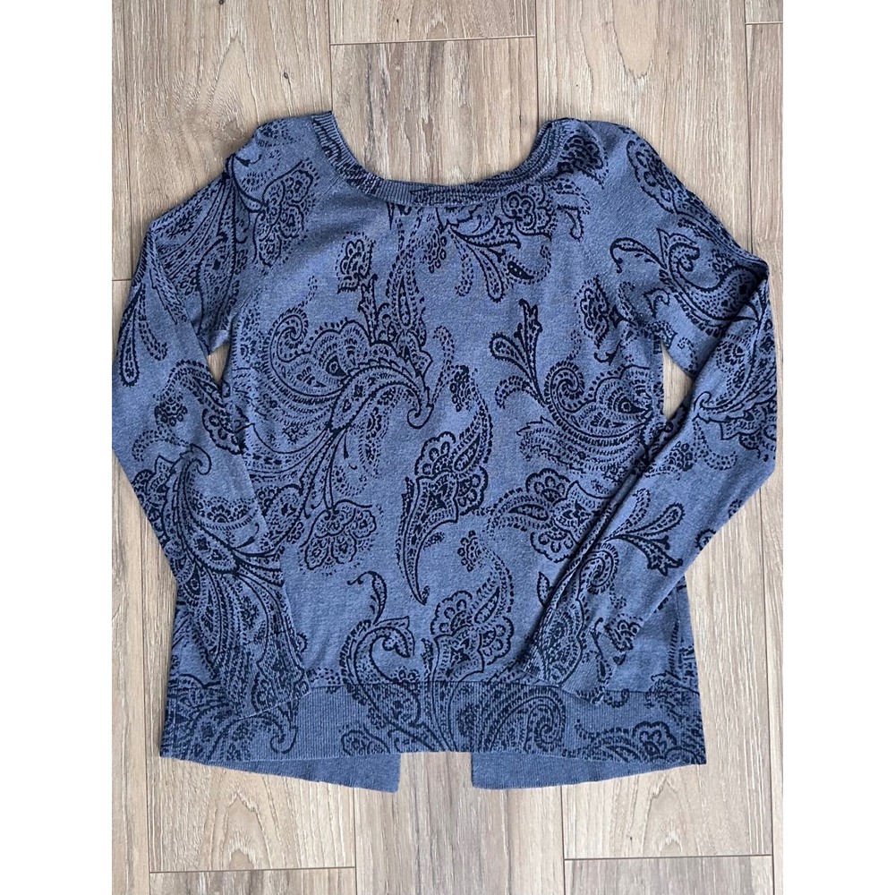 Lucky Brand Paisley Split‎ Back Knit Sweater Long Sleeve Earthy Relaxed Casual